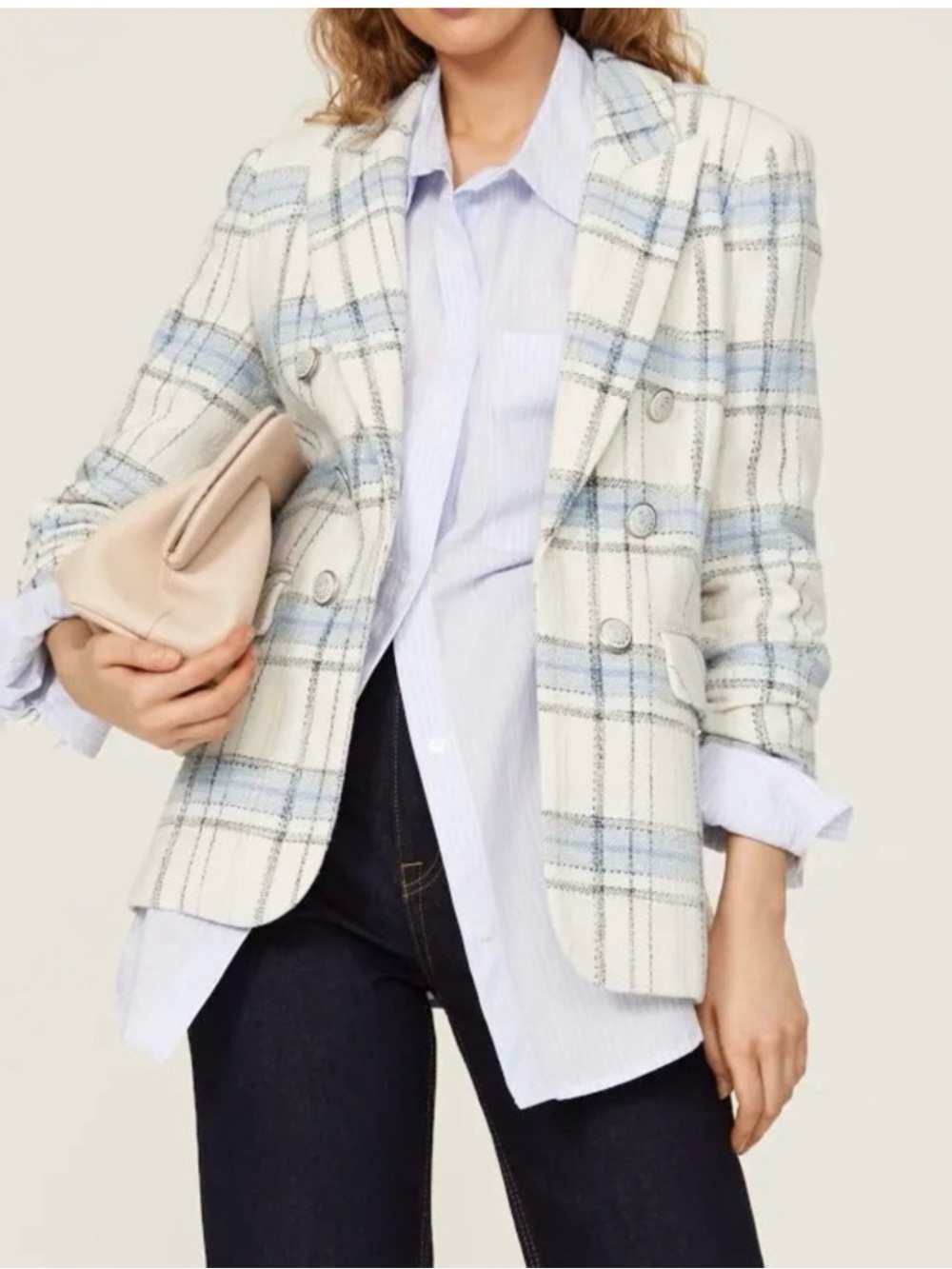 VERONICA BEARD Dickey Jacket Size 0 Off White Blue Blazer BEACON Plaid Classic